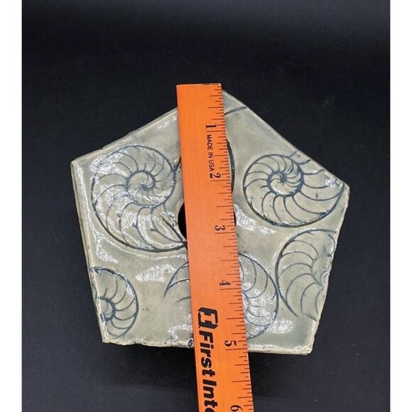 Studio Pottery Ikebana Flower Frog Vase Nautilus Sea Shell Nautical - Picture 6 of 10